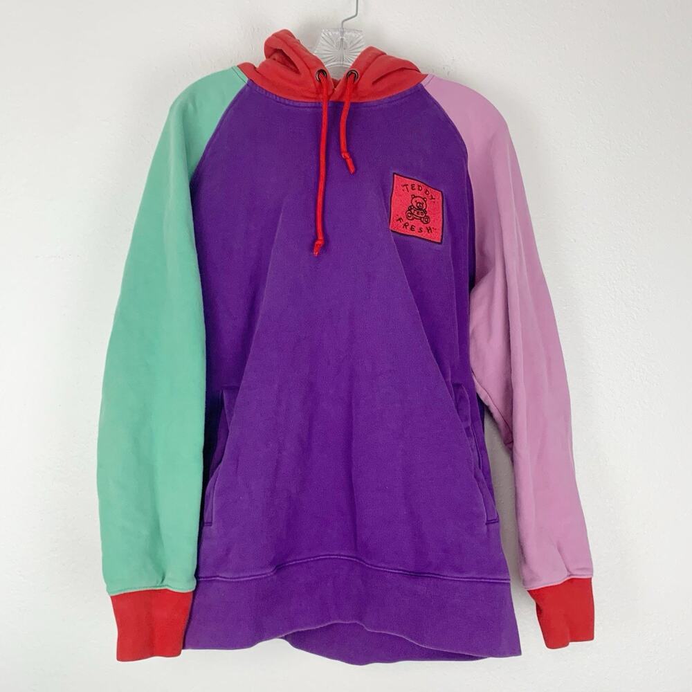 Teddy Fresh Sweatshirt Size Large Hoodie Colorblock Bear‎ Patch Logo Adult L